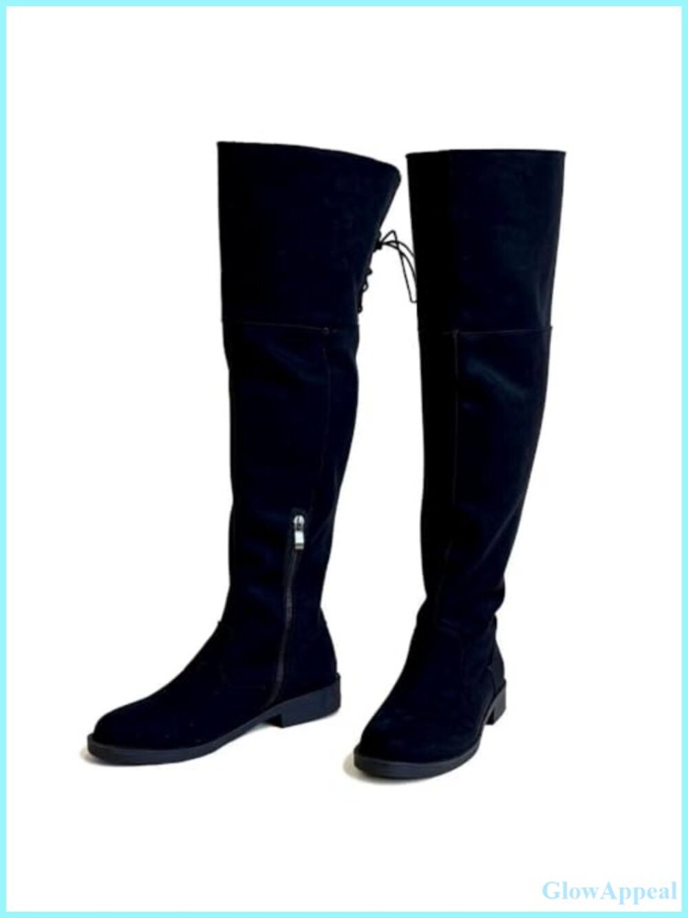Wide Calf Over Knee High Boots Chunky Heel Suede Lace Up